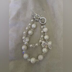 Elegant White Beaded Phone Wristlet